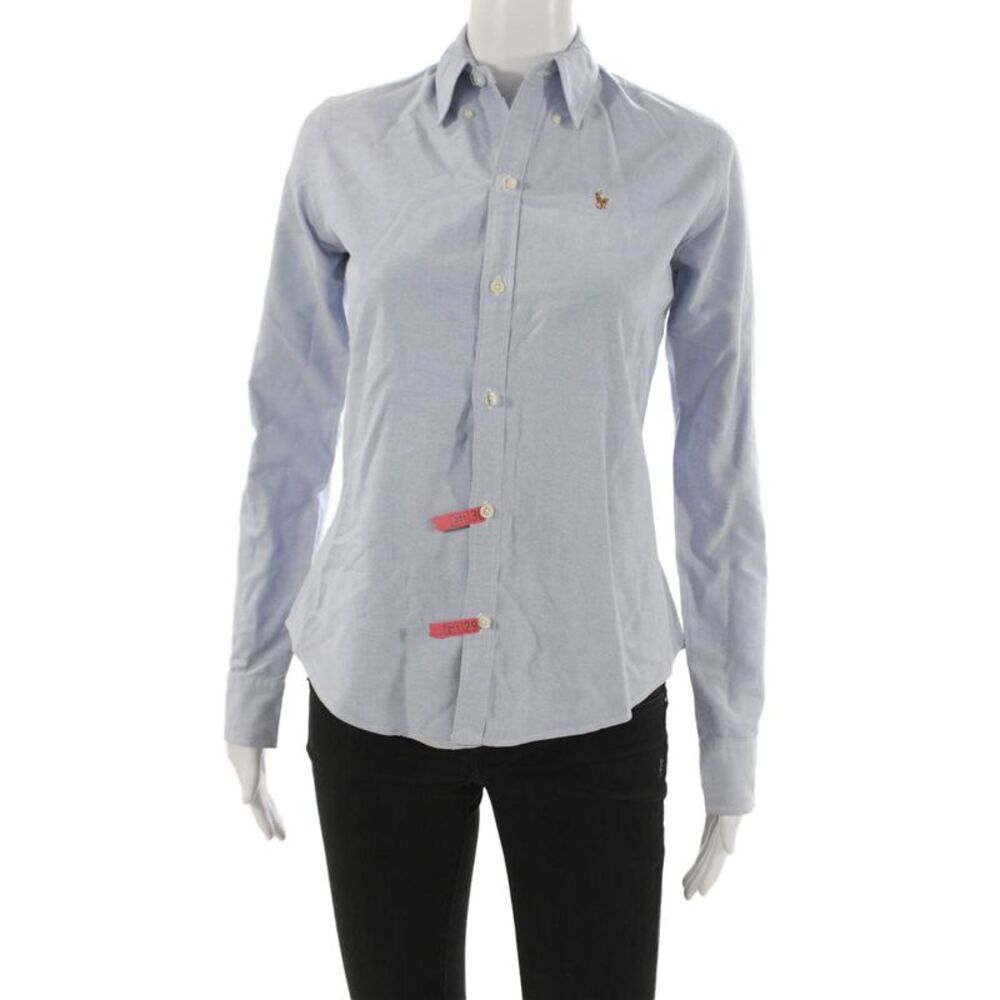 Ralph Lauren Blue Label Women Button-Up Blue Cotton Long Sleeve Size 2